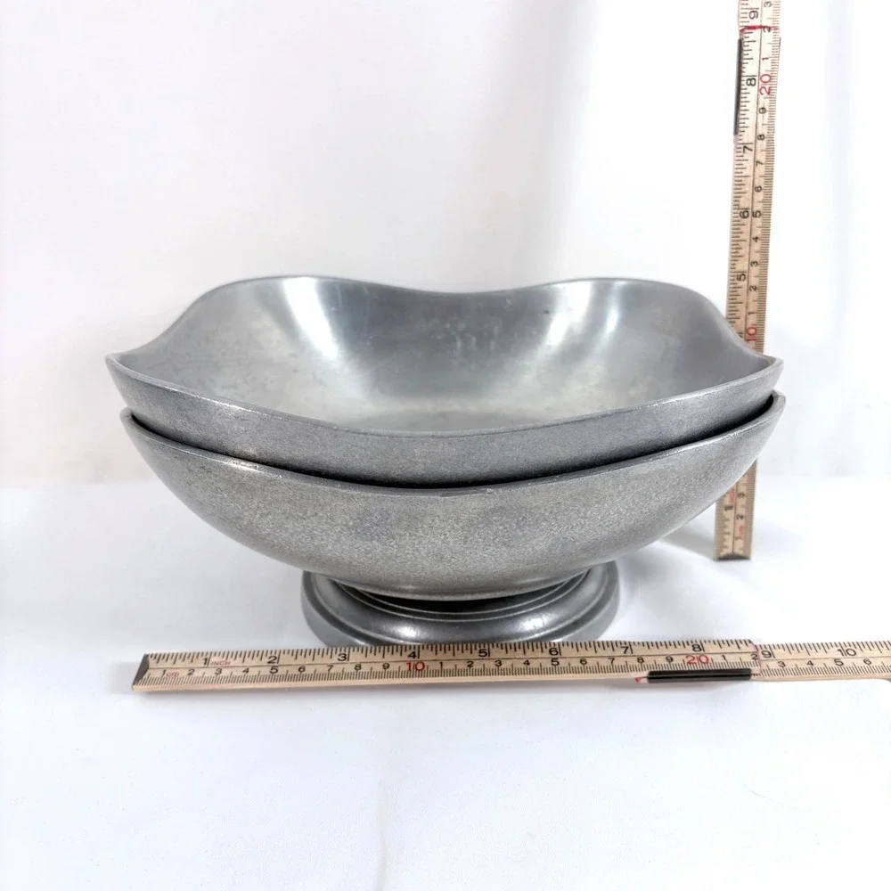 Wilton Armetale Serving Bowls Silver Pewter Finish Square Wavy Footed Set of 2